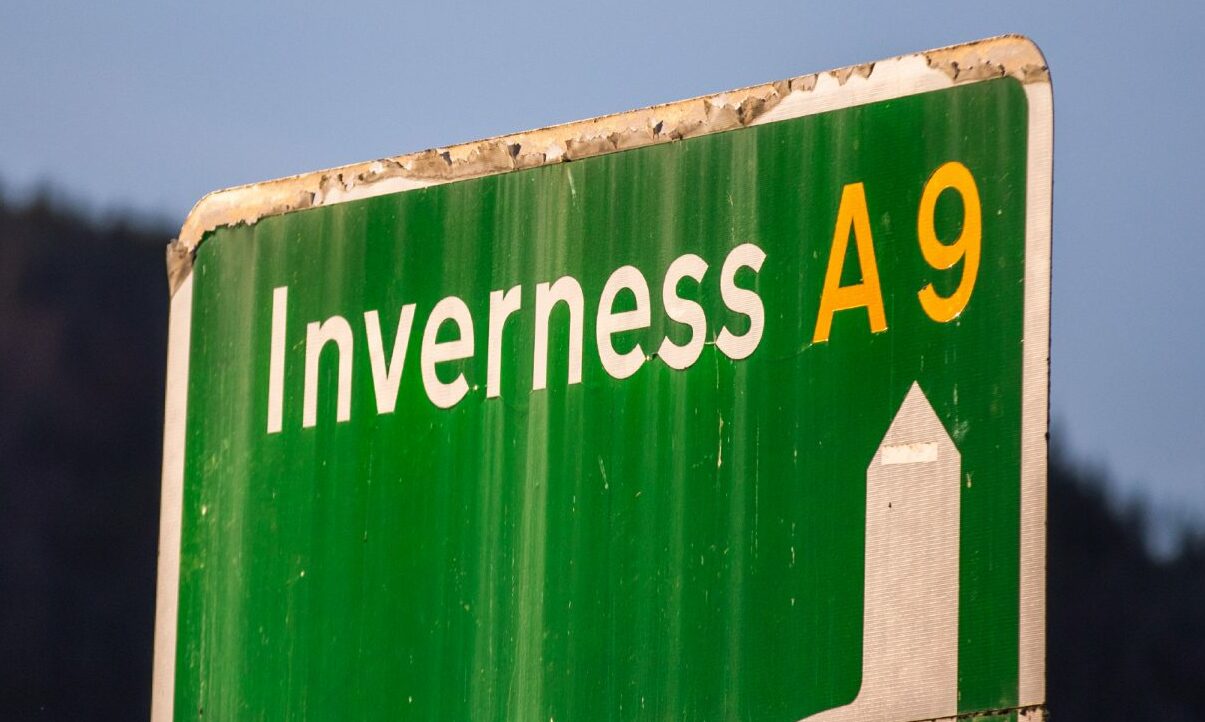 Road sign for the A9 to Inverness.