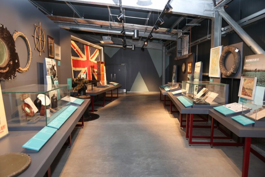 An array of wartime artefacts hang from the walls of Orkney's Scapa Flow Museum. 