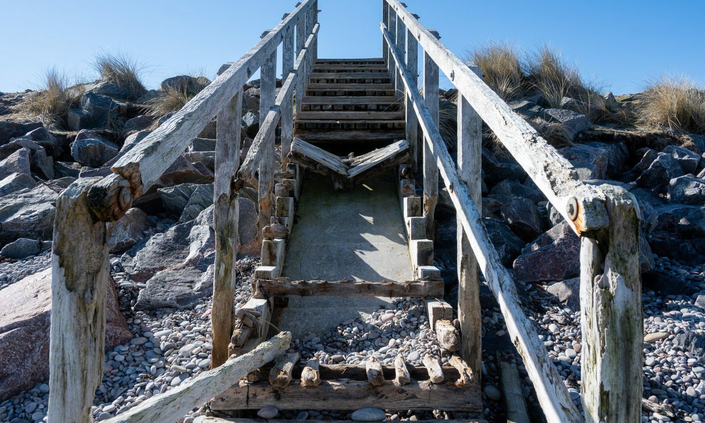 Destroyed beach steps in Findhorn.