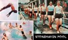 Photographs of Stonehaven Outdoor Pool published in the Press and Journal in the 1930s, colourised and reimagined as a postcard by graphic designer Roddie Reid. Image: DC Thomson/Roddie Reid