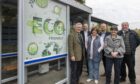From left to right: councillor John Crawley, Alex Bray, stakeholder liaison CrossCountry manager, Councillor Wendy Agnew, regional driver CrossCountry manager for north-east Scotland Garry Clarke, councillor Sarah Dickinson and councillor Alan Turner standing outside the eco bus stop in Stonehaven.