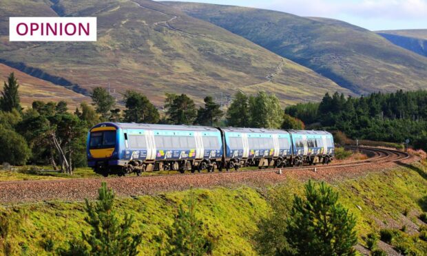 A train speeds between Inverness and Glasgow, perhaps with football fans on board (Image: Poolecj9143/Shutterstock)