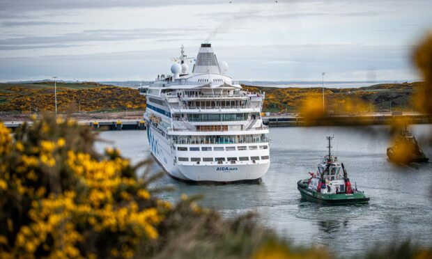The AIDAaura called in to Aberdeen's new South Harbour this morning. Image: Wullie Marr / DC Thomson