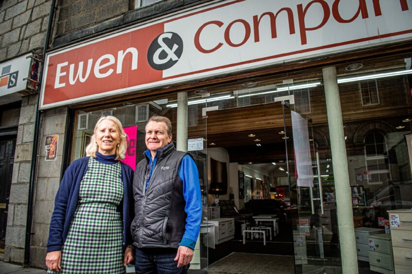 Owners Joanna and Bryan Ewen outside the Ewen and Company shop in George Street, Aberdeen. 