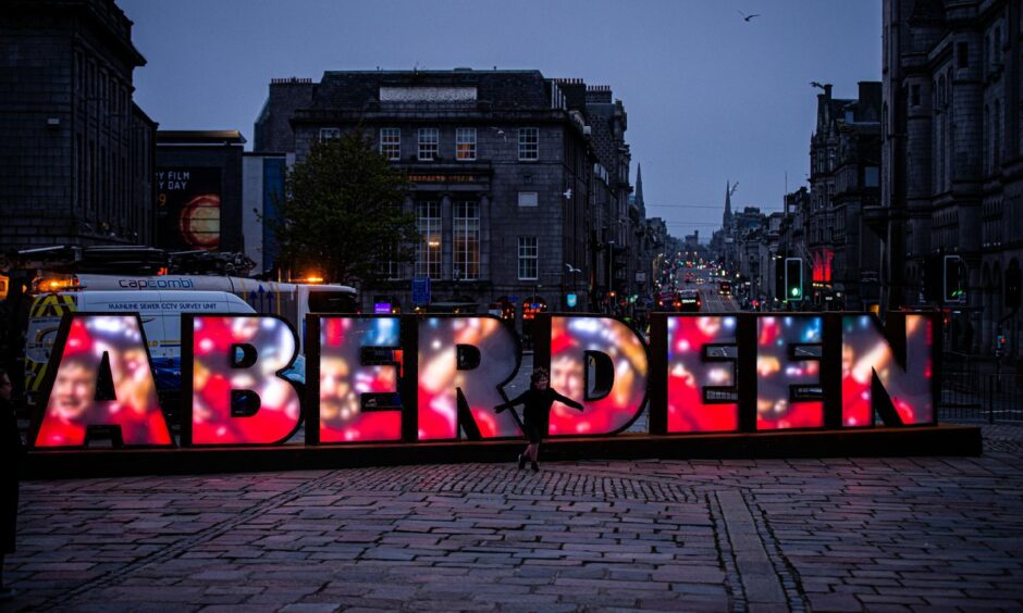 Giant Aberdeen letters celebrating the Gothenburg Greats.