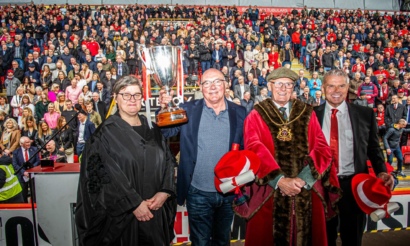 The Gothenburg Greats Freedom of the City celebratory event in May. Pictured are council chief executive Angela Scott, Willie Miller, Lord Provost David Cameron and Dave Cormack.