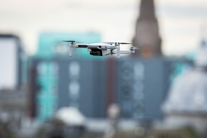 A drone flying in Aberdeen city centre