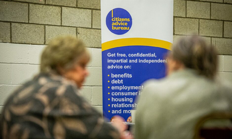 Citizens Advice Bureau poster at the Tillydrone cost of living meeting.
