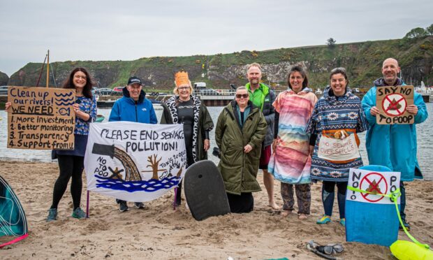 Protesters gathered on the beach at Stonehaven Harbour on Saturday afternoon. Image: Wullie Marr/DC Thomson.