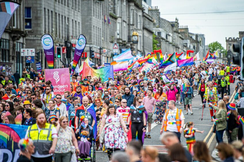 Brightly coloured participants marched down Union Street at a previous event