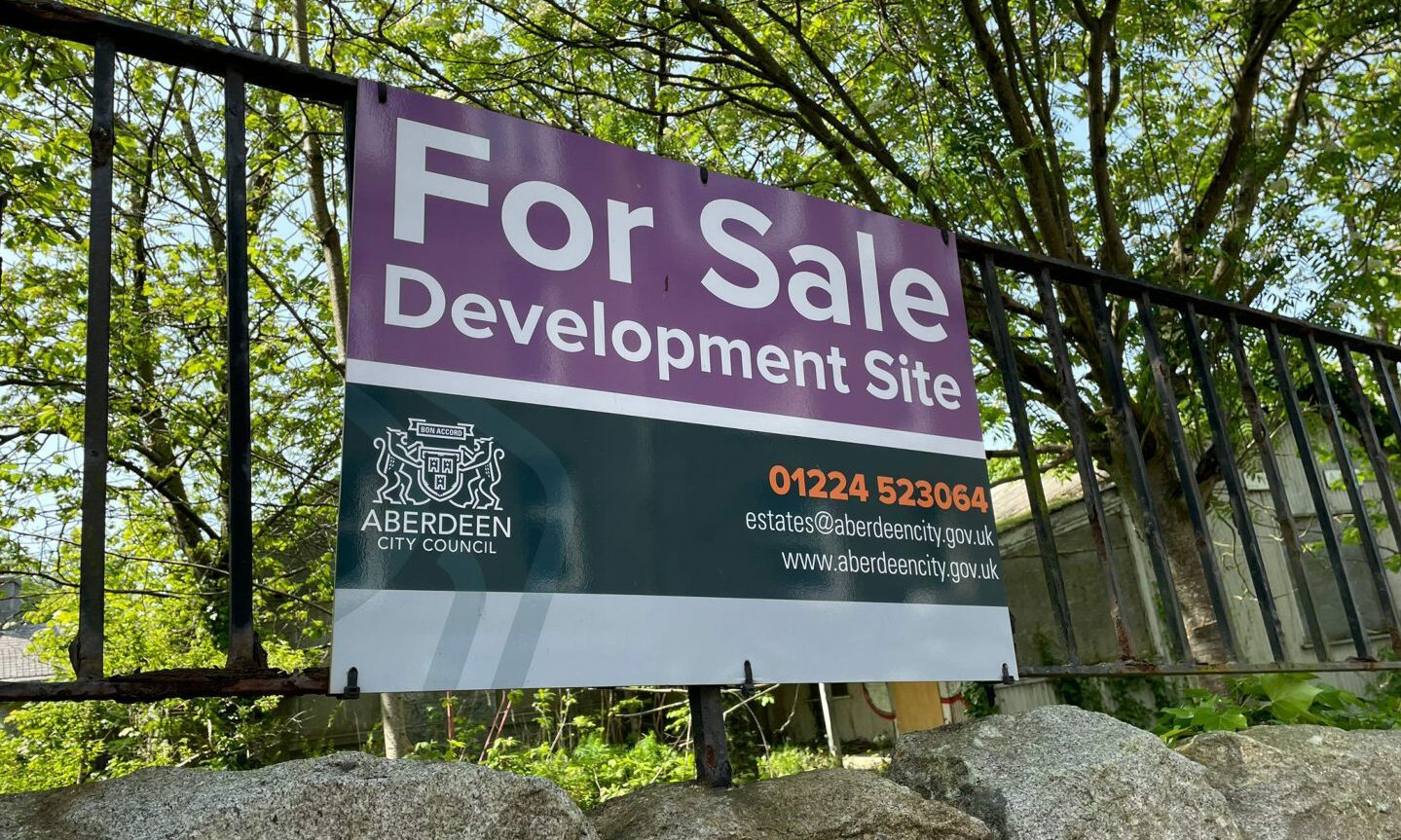 'For Sale' sign at the site near Aberdeen University.