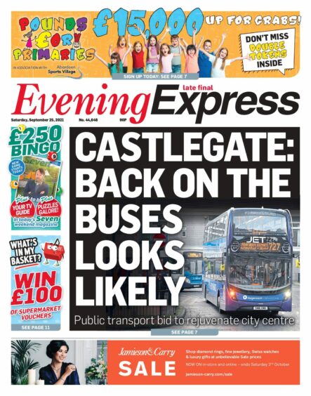 The front page of the Evening Express in September 2021, when there were last calls for buses to return to the Castlegate in Aberdeen.