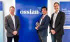l-r Alan Hannah of Copenhagen Infrastructure Partners, Tomoki Nishino, of Marubeni, and Brian McFarlane, of SSE Renewables, at the Ossian brand launch in Glasgow. Image: SSE Renewables