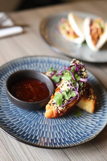 Prawn toast - topped with black sesame seed at Ardennan House.
