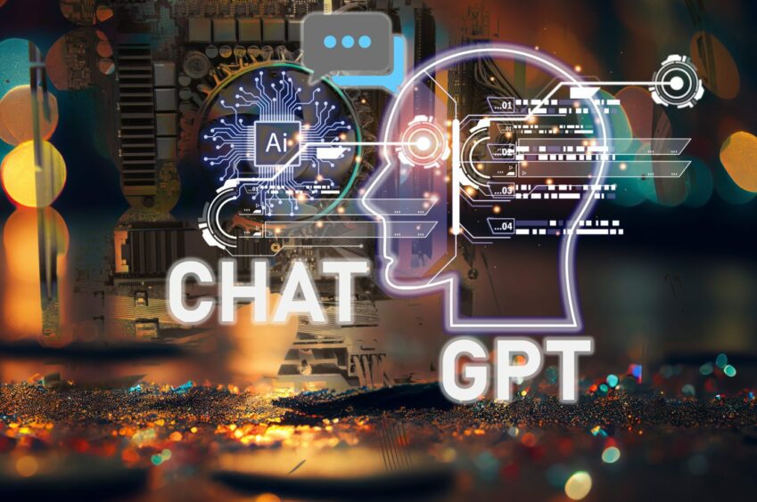 Digital art depicting technology and AI ChatGPT.
