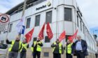 Offshore workers staging a protest outside Petrofac's offices in Aberdeen.