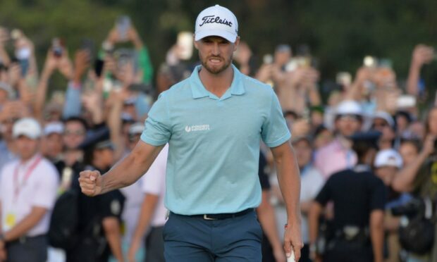 Wyndham Clark celebrates on the 18th green after winning the 2023 U.S. Open Golf Championship at the Los Angeles Country Club in Los Angeles, California on Sunday, June 18, 2023. Image: Shutterstock