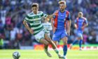 Inverness Caley Thistle captain Sean Welsh, right, tries to get to grips with Celtic's Matt O'Riley