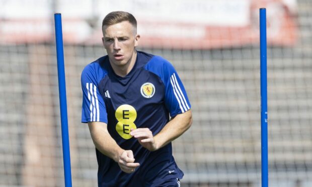 Lewis Ferguson training with Scotland ahead of their Euro 2024 qualifier in Norway. Image: SNS.