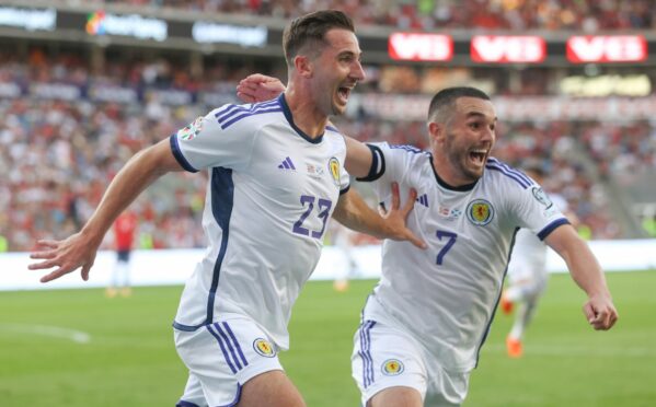 Scotland's Kenny McLean celebrates after scoring the winner against Norway. Image: SNS.