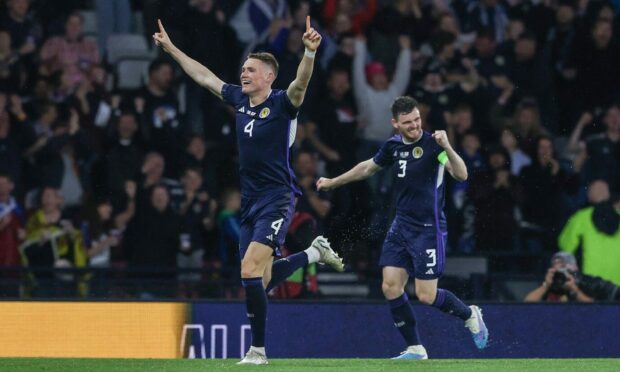 Scotland's Scott McTominay celebrates after making it 2-0 against Georgia. Image: SNS