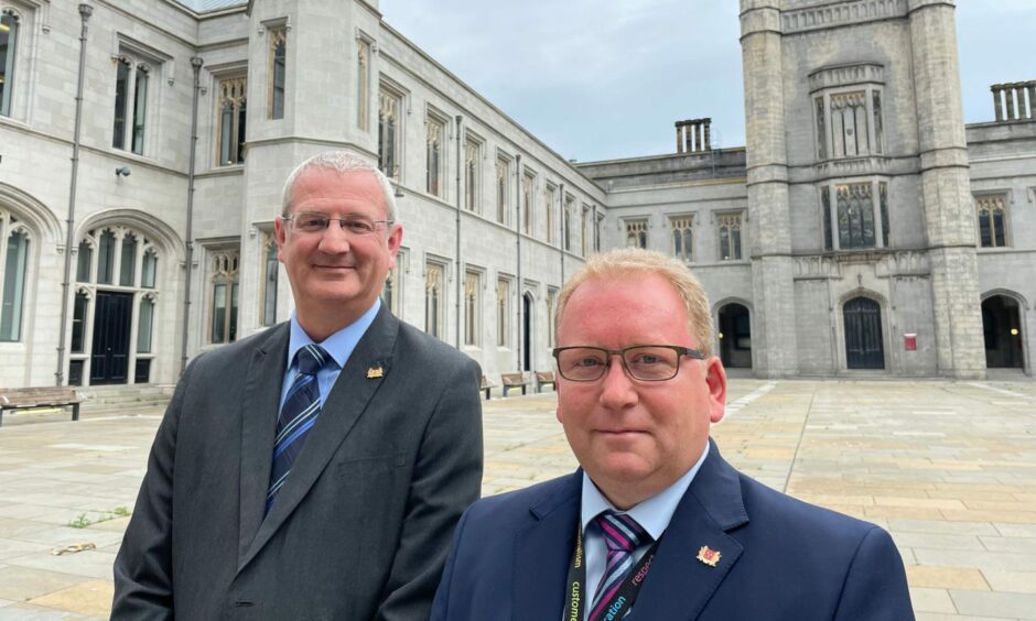 Aberdeen City Council resources director Steve Whyte and chief finance officer Jonathan Belford say there are "no easy options" left to cut in next year's budget, as they launch a survey to gauge public opinion. Image: Ben Hendry/DC Thomson