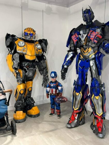 Bumble Bee with a mini Captain America.