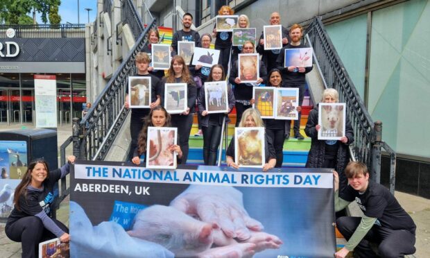 Vegan activists met in Aberdeen city centre for National Animal Rights Day. Image: Rebecca Knowles.
