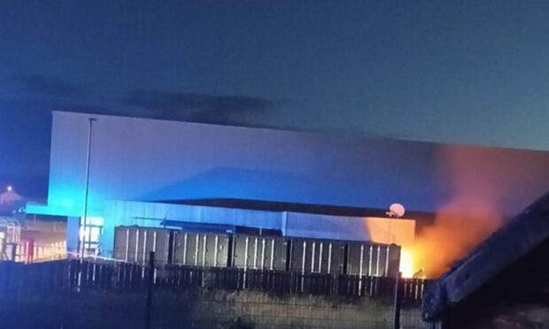 A fire in a bin was brought under control by the fire service. Image: Peterhead Live.