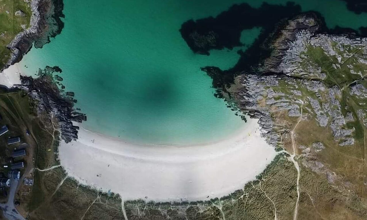 Achmelvich beach taken from the air.