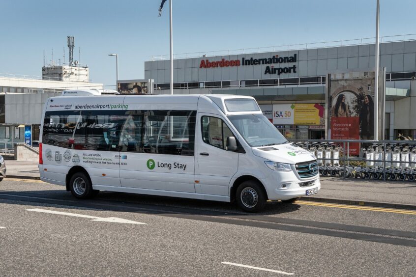 Airport's new electric bus goes on the road.