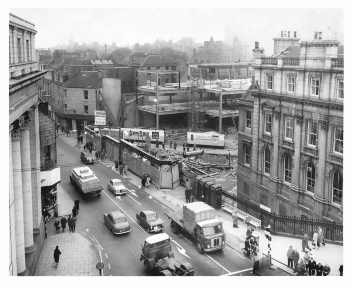 Marks and Spencer under construction on the corner of the Netherkirkgate in Aberdeen in May 1964. Image: DC Thomson