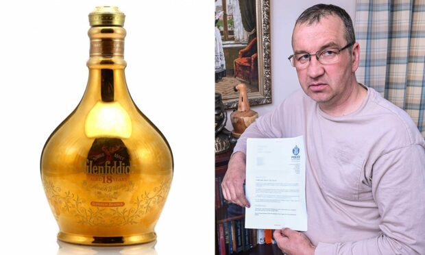 Argo Kivirand has complained to Police Scotland for destroying his £500 Glenfiddich 18-Year-Old Superior Reserve Decanter. Images: Whisky Auctioneer/Darrell Benns/DC Thomson