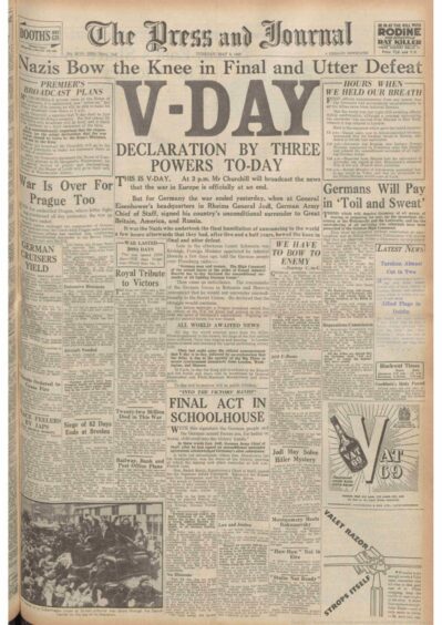 V-Day, P&J Front Cover dated May 8, 1945. Supplied by DCT Archives