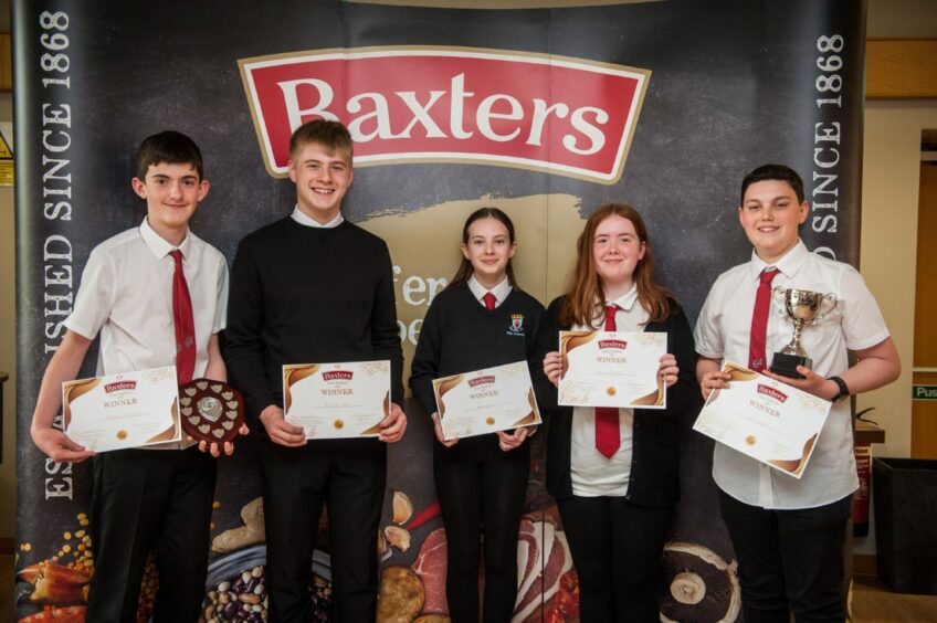 Elgin Academy pupils won the Baxters soup challenge. Pictured are Robbie Campbell, Marley Tait, Katie Ross, Olivia Stewart and Kyle Grant. 