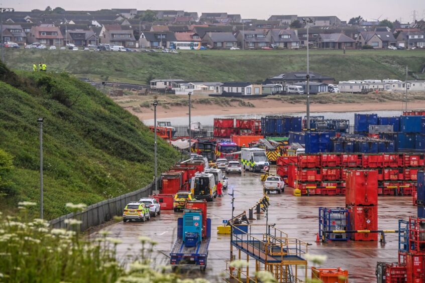 Emergency services at the scene in Peterhead. 