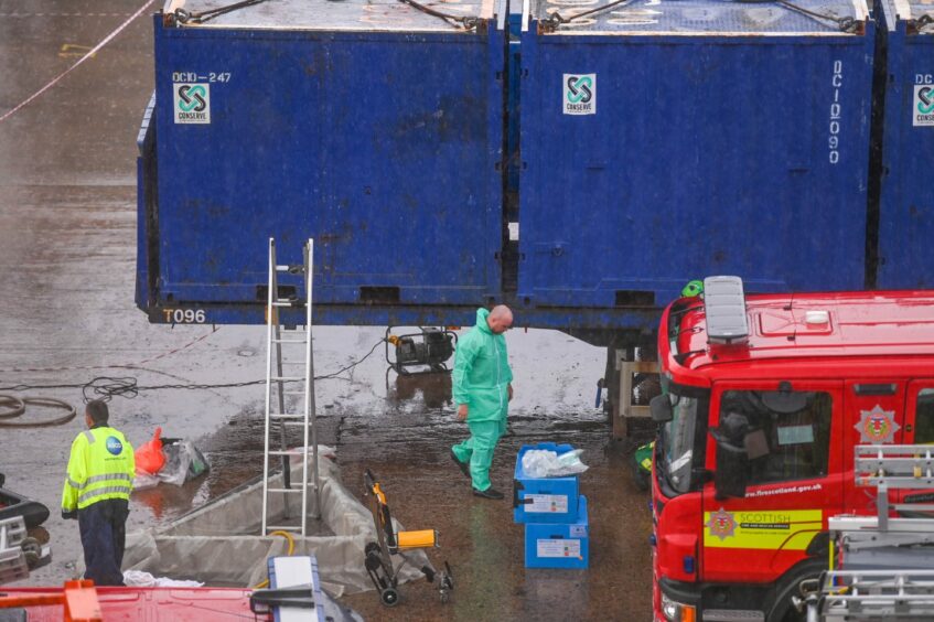 Emergency services at the scene in Peterhead.