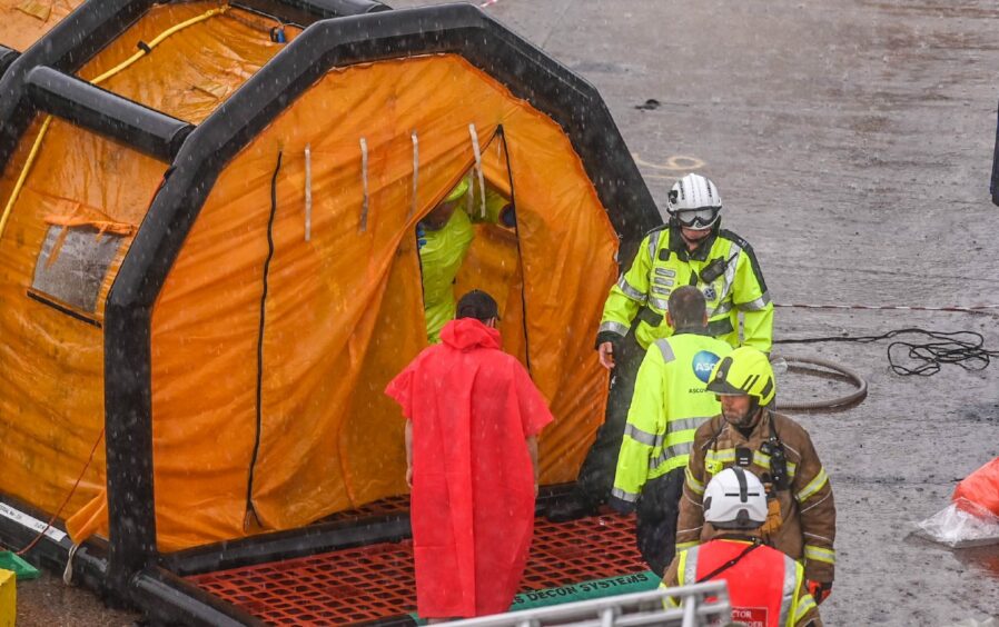 A tent erected on the site. 