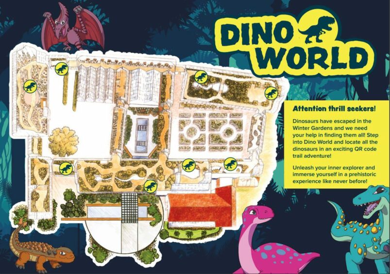 A map of the Dino Trail in the Winter Gardens. 