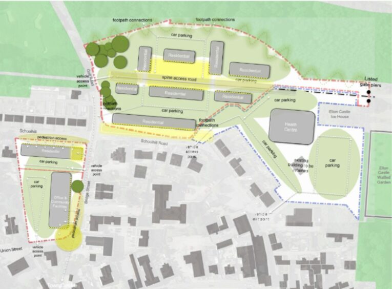 The masterplan site map for the former Ellon Academy sites at Schoolhill