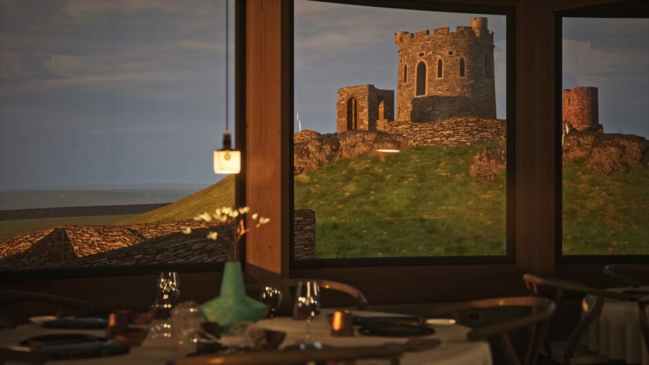 View of the castle from inside the proposed restaurant. 