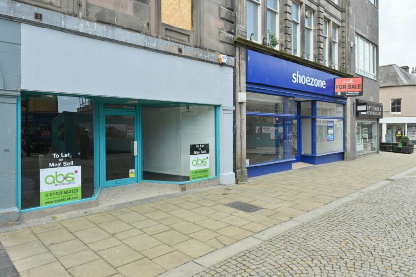 Two vacant shops on Elgin High Street