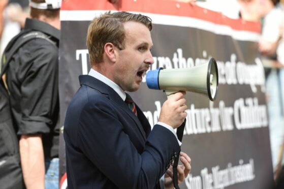 Alek Yerbury's attempts at speeches were drowned out by chants of “refugees are welcome” and “fascist scum”. Image: Jason Hedges/DC Thomson