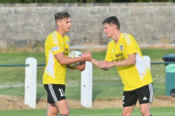 Kieran Shanks, left, scored for Peterhead in their win against Dyce.