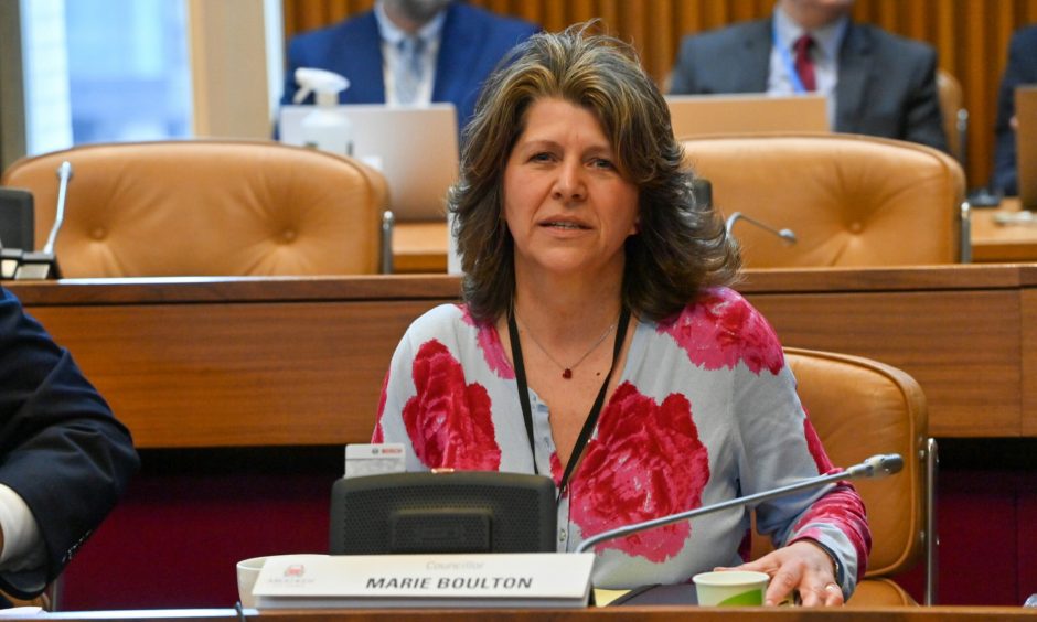 Councillor Marie Boulton sitting in Aberdeen City Council's Town House debating chamber.
