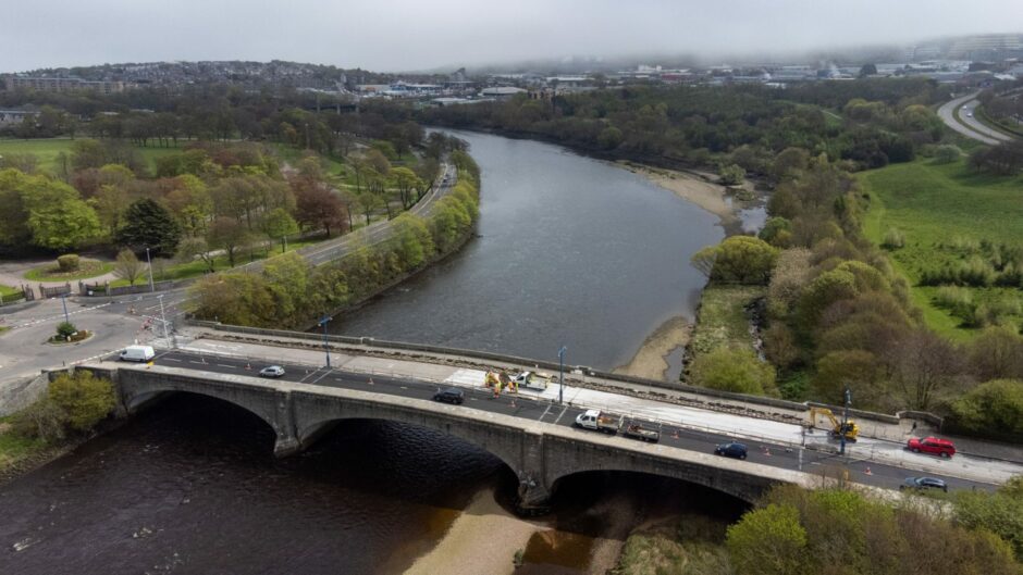 Work continues on the King George VI bridge in May 2023. Image: Kenny Elrick/DC Thomson
