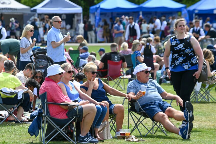 Crowds of people at the European Pipe Band Championships.