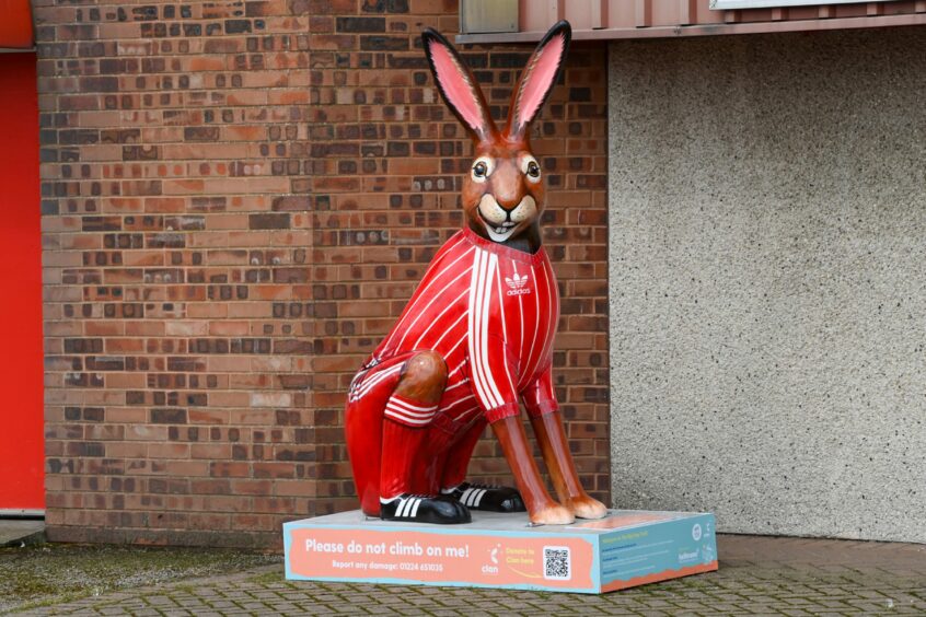 The Gothenburg Great hare outside Pittodrie for the duration of The Big Hop Trail. 