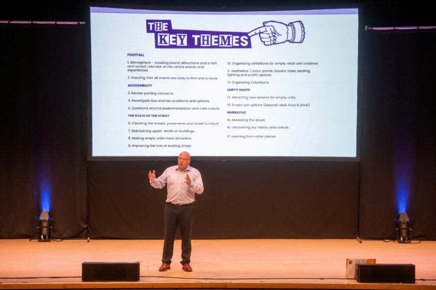 Group leader Bob Keiller speaking at the Our Union Street event held at Aberdeen Music Hall in June.