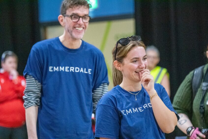 The Emmerdale table tennis team Mark Charnock and Rosie Bentham.